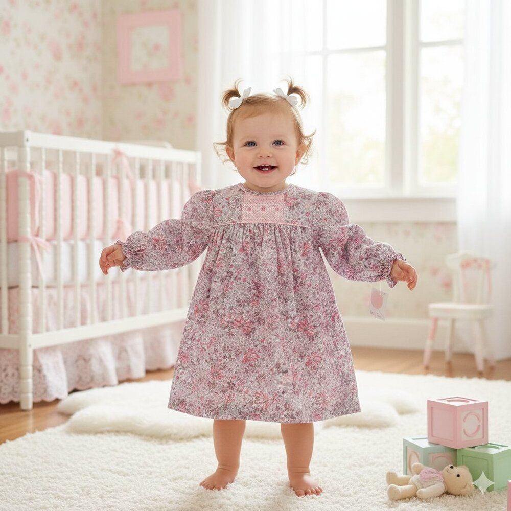 Petit Ami Pink Floral Dress Baby Size 12 Months NWT Smocked Cottage